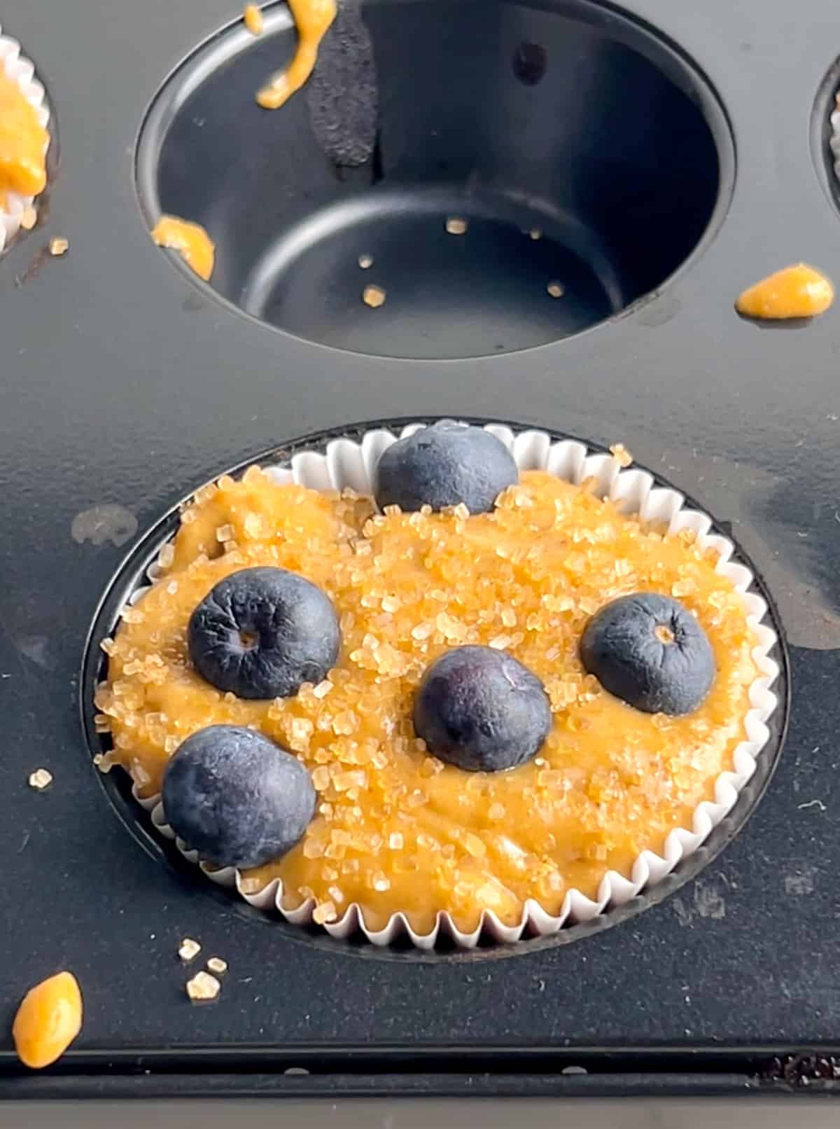 Kodiak cakes blueberry muffin before it is baked.